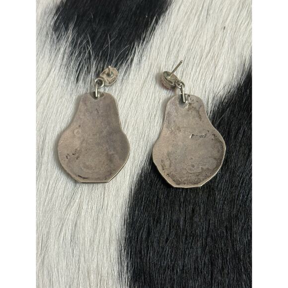 Native American Sterling Silver Red Coral Pottery Story Teller Post Earrings - Picture 4 of 9